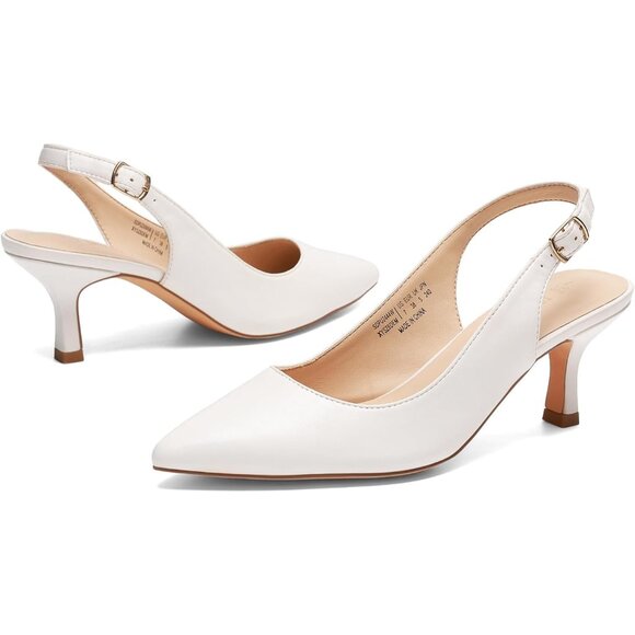 Dream Pairs Women White-pu Faux Suede Pointed Toe Slingback Low Kitten Heels - Picture 3 of 7